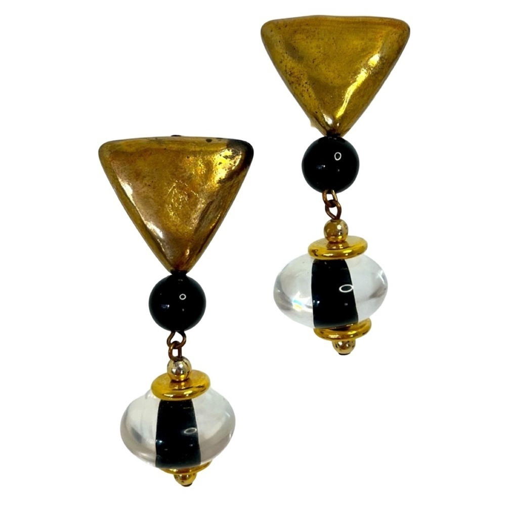 Vintage 80s Gold and Black Clip On Earrings